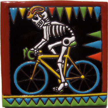 Mexican Talavera Ceramic Colonial Tile Day of dead -- 3014 Riding Bicycle